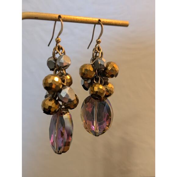 Metallic Faceted Cluster Large Faceted AB Crystal Dangle Earrings - Picture 7 of 7